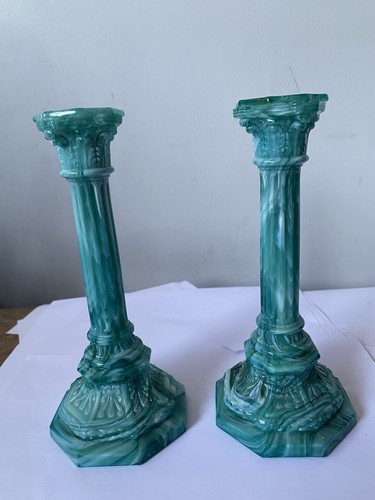 Pair victorian green slag - of,