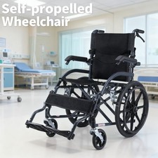 Self Propelled Wheelchair Folding Black Lightweight Foldable Manual Wheel Chair