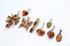 Sterling Silver Amber Pendants Baltic Copal Cherry Butterfly Teardrop x 8 (14g)
