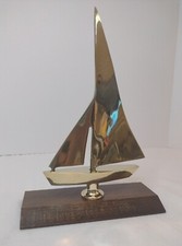 Vintage Brass Sail Boat Wood