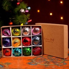 MULTICOLOURED x 12  Vintage Glass CHRISTMAS TREE BAUBLES, MULTICOLOURED,  C01