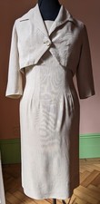TRUE VINTAGE 1950S BEIGE WIGGLE DRESS & BOLERO SZ M/L