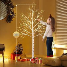 4/5/6Ft LED Light Christmas Tree XMas White Birch Tree In/Outdoor Decoration