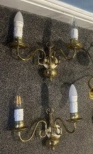 Set of 2 Brass 2 Arm wall lights double bulb ornate candle style sconces