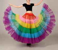 Mesh Multicolored Rainbow A-Line Maxi Tutu Skirt Pleated Floor Length Petticoat