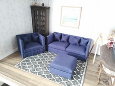 Dolls House 2 Seater Sofa, Chair & Ottoman Set | 1:12th Scale | Handmade