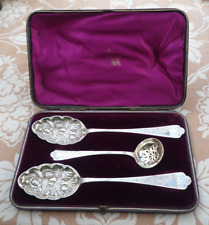 Fine Antique Boxed Set of Victorian Berry Spoons & Sugar by Mappin & Webb c.1900