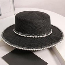 Boater Hat with Pearl Trim in