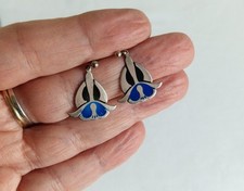 PAT CHENEY Scottish 925 Sterling Silver Enamel Flower Earrings PPC Vintage Rare 