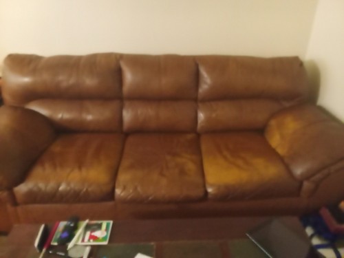 Brown leather sofa - brown, arms