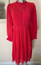 Allsaints Lilith Dress Size 10 Ladies Pink  Broderie Anglaise Lacey Sheer Dress