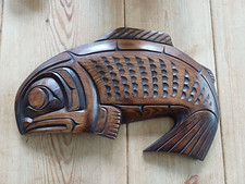 1980s Native American/First Nations carved wooden salmon by Charles Harper