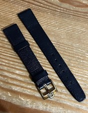 Vintage NOS Omega Strap And Gilt Buckle, Black, 16mm, Genuine Leather - 1960/70s