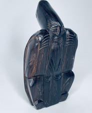 Double-Sided Wooden Carving Turtle & Bearded Wise Man Treen Netsuke Style Figure