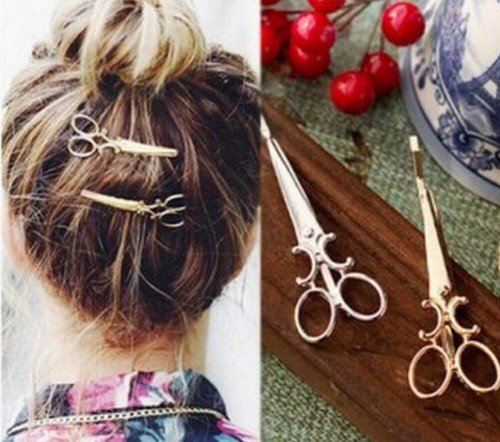 Scissors hair grip pin gold - scissors,