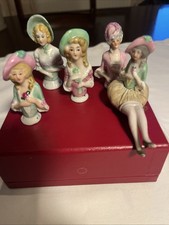 JOB LOT 5 HALF DOLL PIN CUSHIONS ANTIQUE VICTORIAN ERA