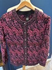 Vintage Nomadic Traders Ladies Thick Knit Cosy Pink+Black Cardigan Size Small 