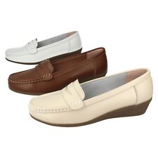 Ladies Down To Earth Slip On Loafers Wedge Heel Shoes EE Wide Fit : F3124