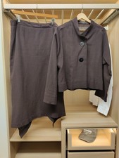 ISCHIKO BROWN SKIRT SUIT UK 14 BROWN COTTON LINEN VINTAGE SKIRT & JACKET
