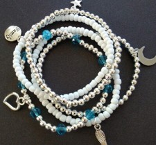 Set of 5/Stacking Bracelets/Mixed Beads/ 5xCharms/Stretch/Gift/Various Sizes