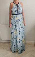 Jane Norman maxi dress, 14, crossover back, baby blue, navy & lemon, never worn