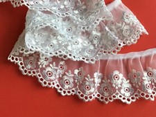 3 METRES Quality White Gathered Embroidered Tulle Lace Trim 2.25”/5.5cm