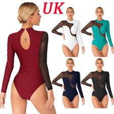 Womens Dancewear Shiny Leotards Gymnastics Bodysuits Rhinestone Performance Mesh