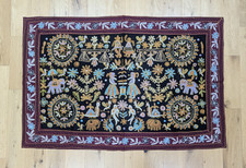 Embroidered Tapestry Throw/ Wall Hanging People Elephants & Birds 132 cm x 85 cm