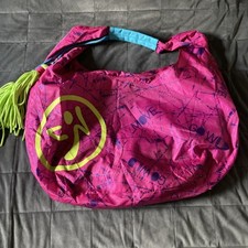 ZUMBA Tote Bag, Large, Go Wild, Bright Pink With Lime Tassels, Good Used