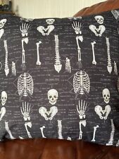 Skeleton, bones gothic steampunk cushion covers, black with wool back, 18 x 18”