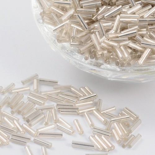 Shiny silver bugle tube seed - silver,