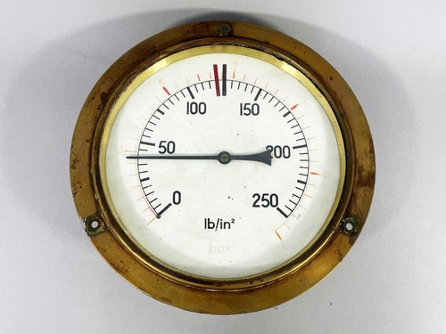 Vintage brass pressure gauge - pressure,