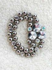 Clear Iridescent Rhinestone Glass,  Round Silver Tone Beaded Statement Bracelet