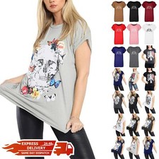Womens Ladies Scary Turn Up Sleeve Halloween Printed Basic Baggy Tee Top T-Shirt