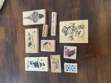 Lot Of 10 Wooden Christmas Theme Stamping Blocks