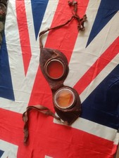 Vintage Early/Mid Century Amber Lens Snow/Aviator/Motorcycle Goggles Tan Leather