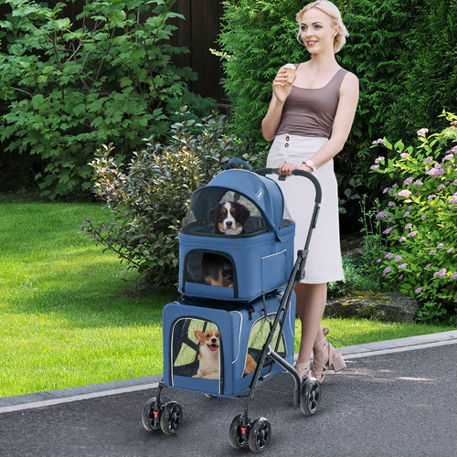 Foldable double pet stroller - pet,