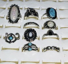 Bundle Of 10 Lovely Antique Silver Coloured RINGS Mixed Sizes All different XA4
