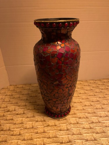 Red mosaic glass vase - red, 12”
