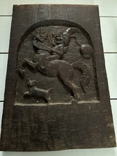 Carved Wooden Panel English Oak Punch & Judy Horse Dog Jester Old Pub Tavern