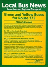 Route 275 London Bus Timetable