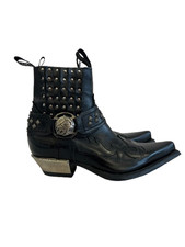 NEW ROCK M.7950-S1 Black Ankle Boots Western Goth Strap Skull Stud Metal UK 8.5