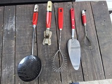 4 Vintage Red & White Handle