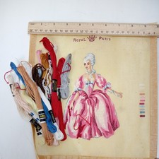 Vintage Royal Paris tapestry kit with Canvas and Threads regal lady.