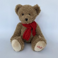 Hamleys Brown Teddy Bear Soft Toy Red Scarf 14" Foot Stamped Cuddly Collectible