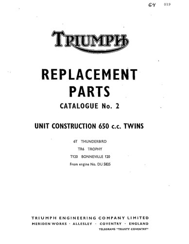 Triumph parts manual book - parts, 1964