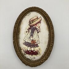 Vintage Oval Wall Art Plaque of Girl in Bonnet | Framed Decorative Print