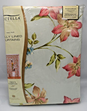 Vintage Rectella Chatsworth Duck Egg Floral Fully Lined Curtains Size 66x90" NEW