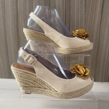 Clarks Bahama Slingback Sandals Shoes UK 7 Cream beige rope Wedge espadrille