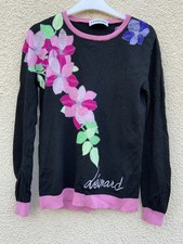 LEONARD PARIS  VINTAGE 80’s WOOL BLACK FLOWER JUMPER TOP 10 S